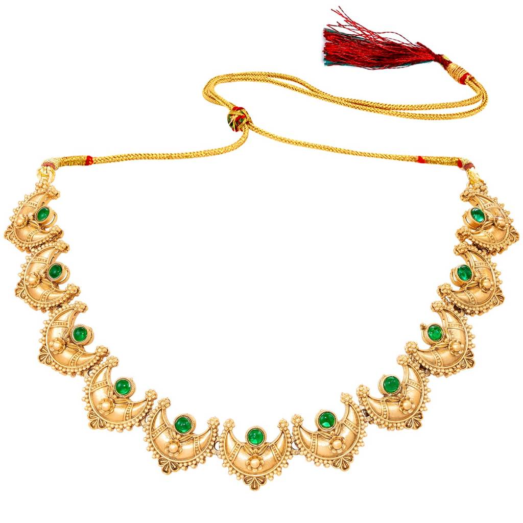 Ethnic Green Gold Plated Necklace Earrings Set Jewellery For Women : PF109N01GRN