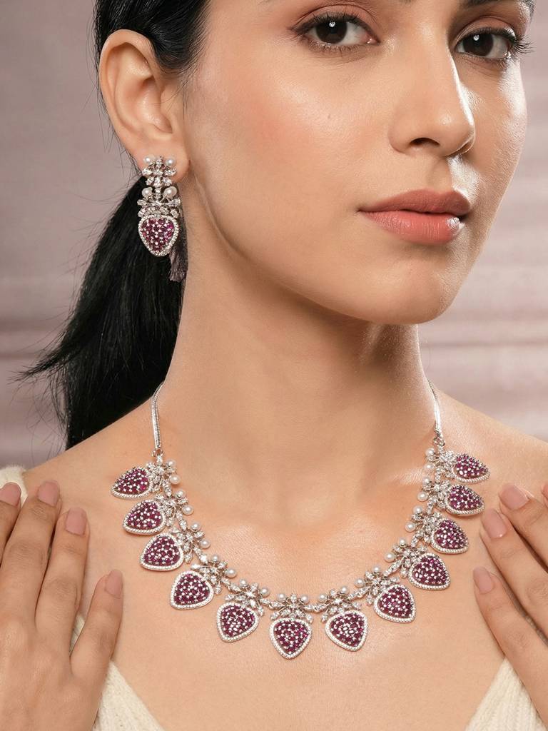 Antique Silver Plated Pearl Studded Cocktail Bridal Statement Jewellery Set : SJNK2992