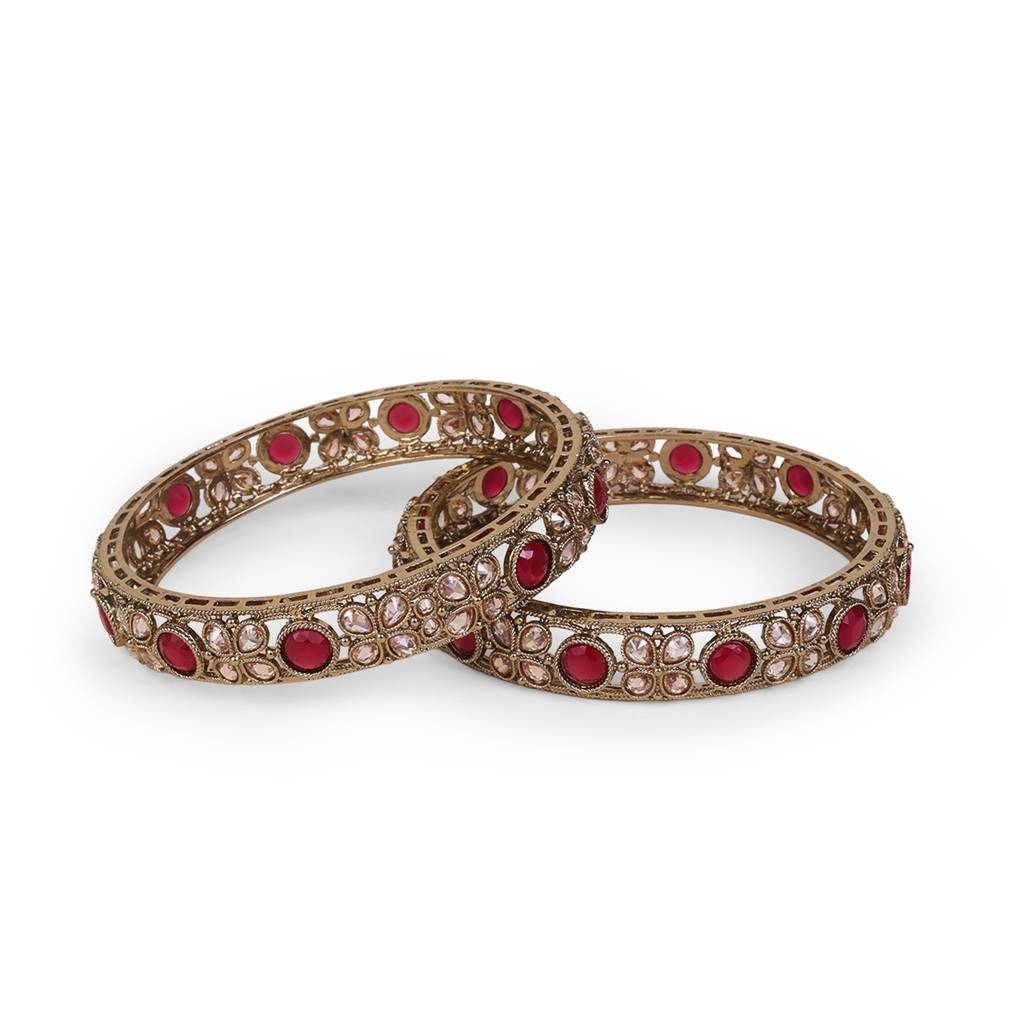 Graceful Beads Oval Shape Stone Antique Gold Plated Set Of 2 Bangles For Women : 6BG106_210