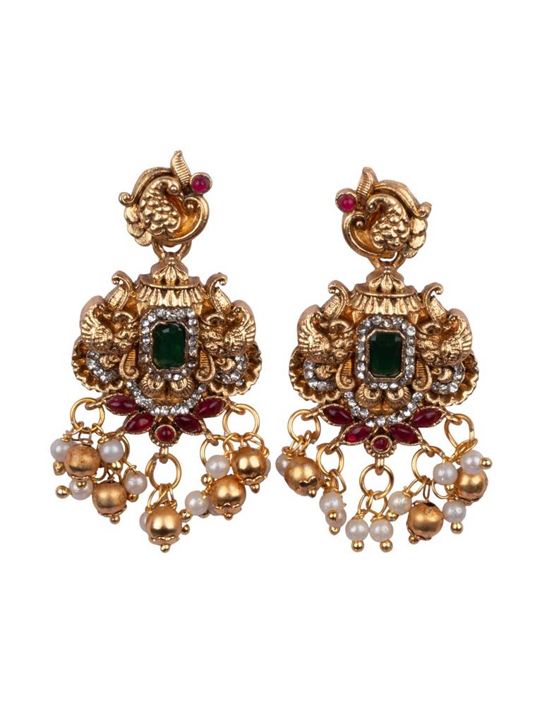 Classic South Indian Temple Golden Necklace Set : SATJS368GOLDEN