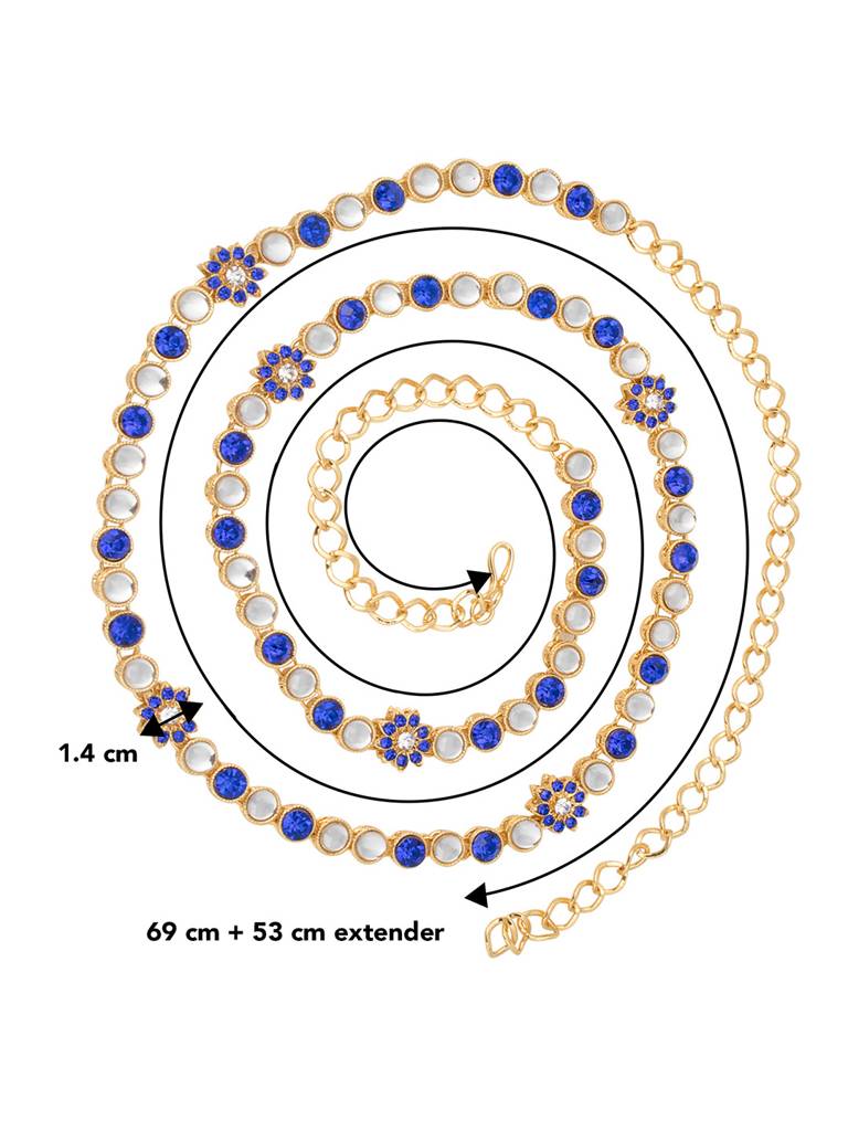 Peora Traditional Jewellery 18K Gold Plated Blue Kundan Waist Belt Kamarband Belly Chain For Women Girls : PF37BCHB003BL