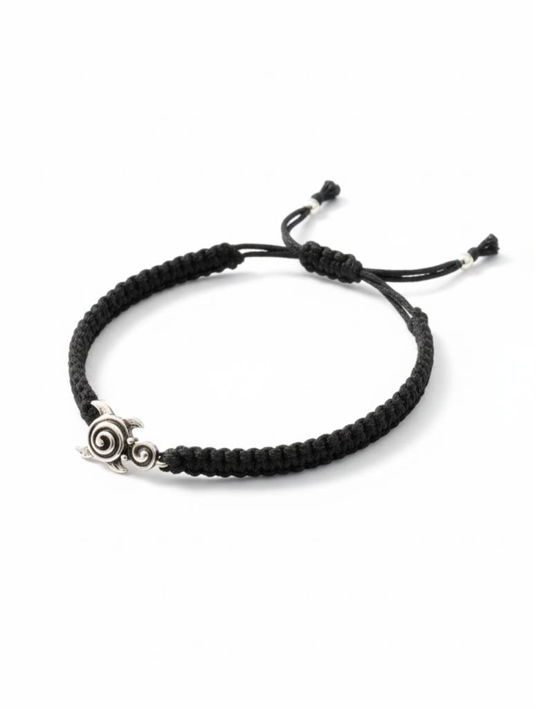 Sterling Silver Sea Turtle Macrame Bracelet : SILMENBR033