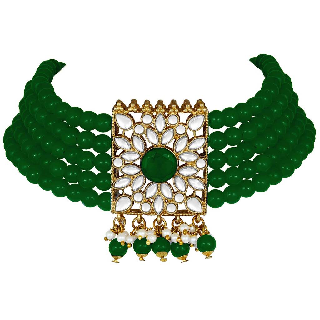 Gold Plated Jodha Akbar Kundan Faux Pearl Choker Necklace With Earring Maang Tikka Traditional Bridal Jewellery S : PF24N2929G