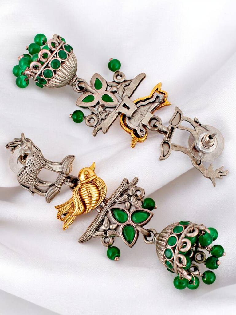 Celebrity-Inspired Oxidised Silver Jhumki For Girls & Women | Designer Jhumkee Set : 377-KEO-13736-G-SG