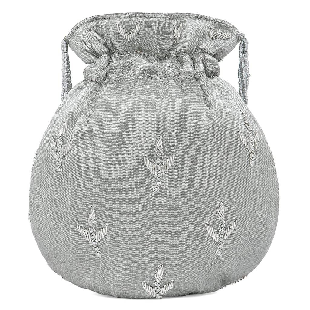 Potli Bag For Women Handmade Evening Wristlet Handbag Stylish Bridal Purse Fashion Bag For Girls (P128Crm) : P128GRY