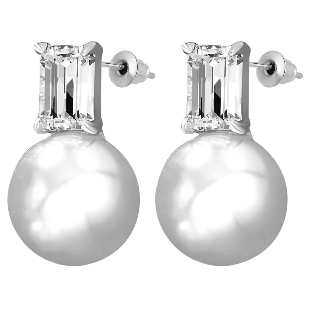 Silver Plated Pearl & Crystal Studded Fancy Drop Earrings Fashion Jewellery Gift For Women & Girls : PX9E3026W