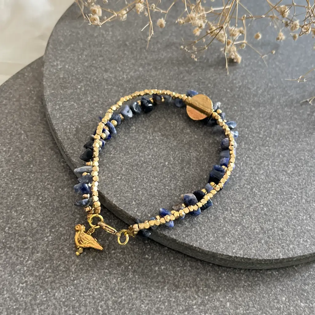 Lapis Lazuli Bracelet With Bird Charms : B20
