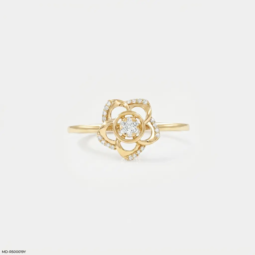 18K Yellow Gold Vermeil Layered Flower Lab-Grown Diamond Ring : MD-R500019Y