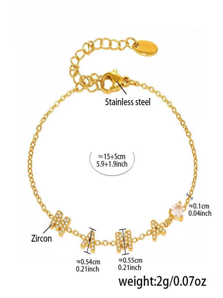 Set Of 2 - 18K Gold Plated Waterproof Mama Heart Zircon Bracelet & Necklace : ALL0725NB297C2