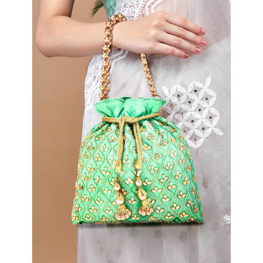 Potli Purses For Women Handmade Evening Handbag Stylish Bridal Fashion Wristlet Bag For Girls (P27B) : P27MNT