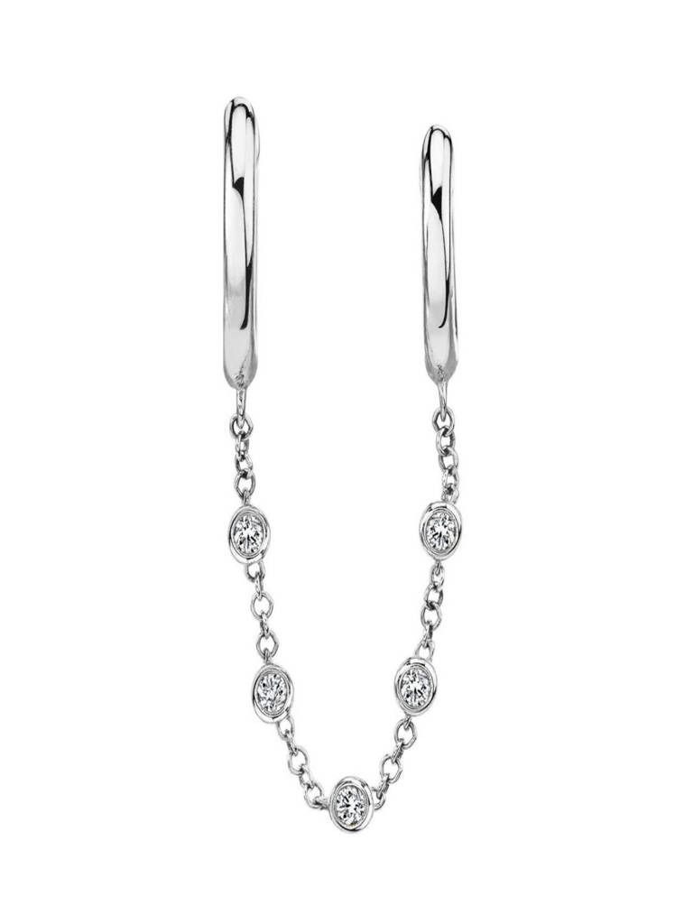 Silver Plated Anti-Tarnish Dual Huggie Zircon Ear Chain Earrings For Sinlge Ear : AWU0726E174S