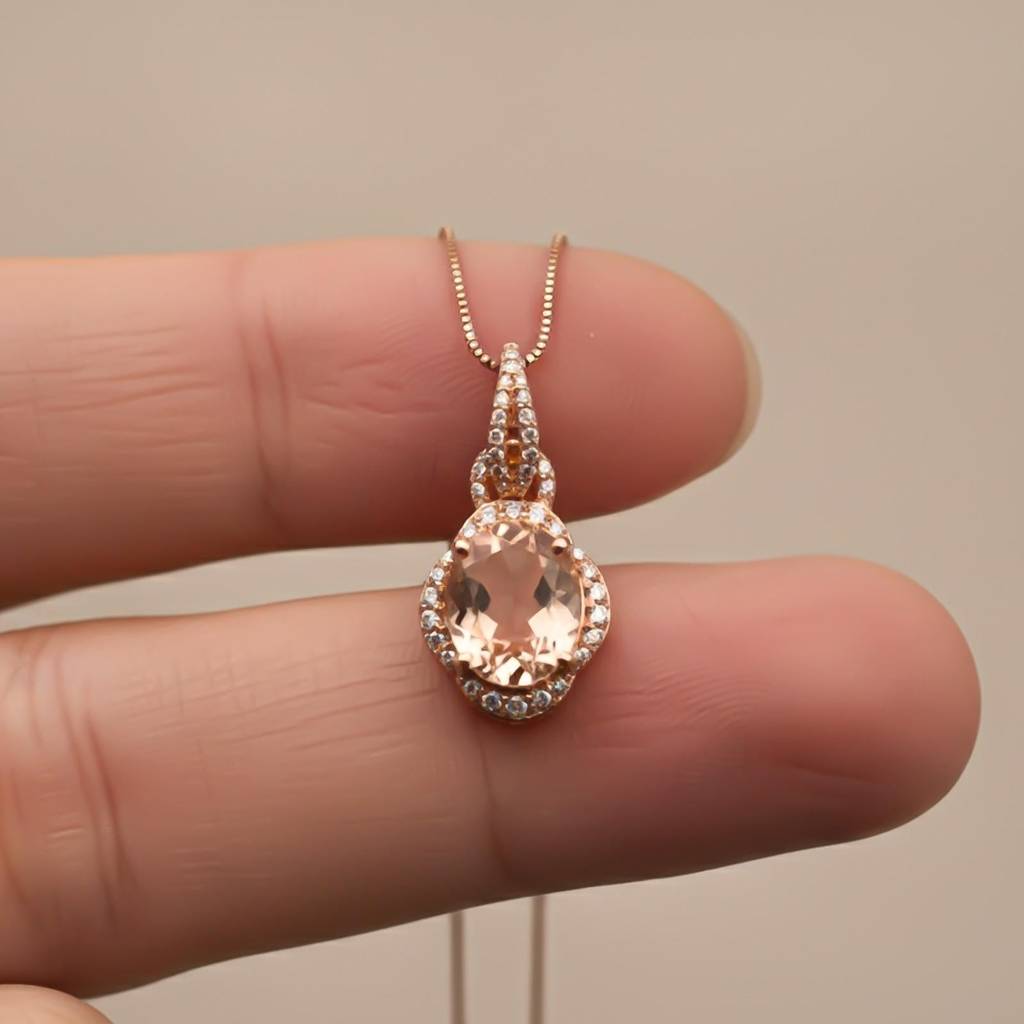 Silver Morganite Halo Drop Pendant : ZLP-1179R