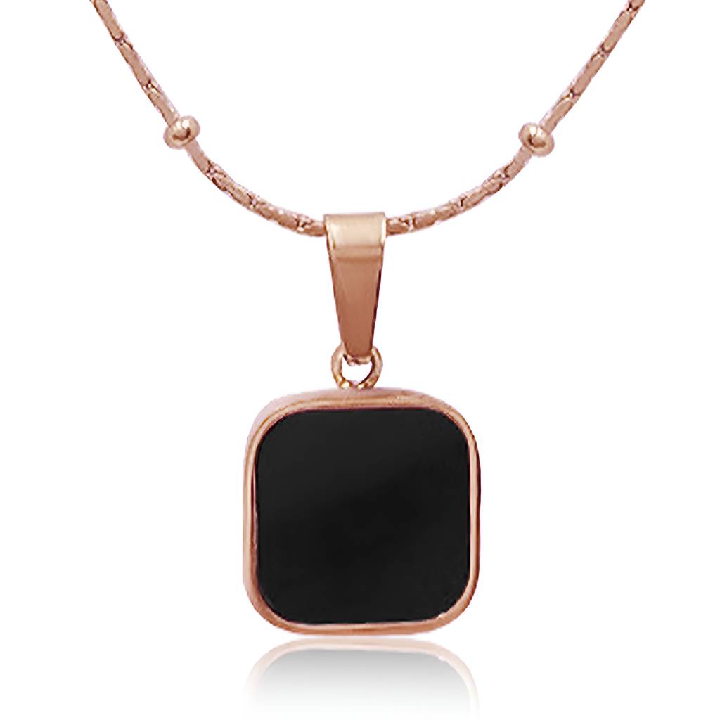 Faux Onyx Studded Pendant Chain Necklace Fashion Jewellery For Women & Girls : PX9P82CBL