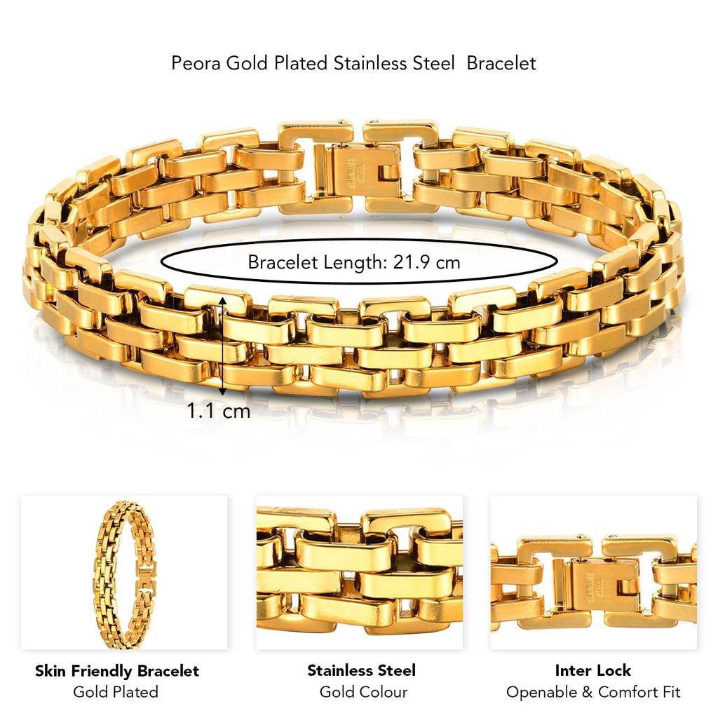 Peora Gold Plated Interlock Link Chain Openable Bracelet Fashion Jewellery For Boys & Men : PX9B175G