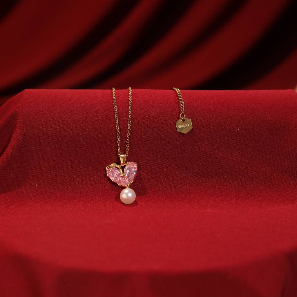 Heart Of Pearl Necklace-Pink With Valentine Box : NS14345-G-PNK
