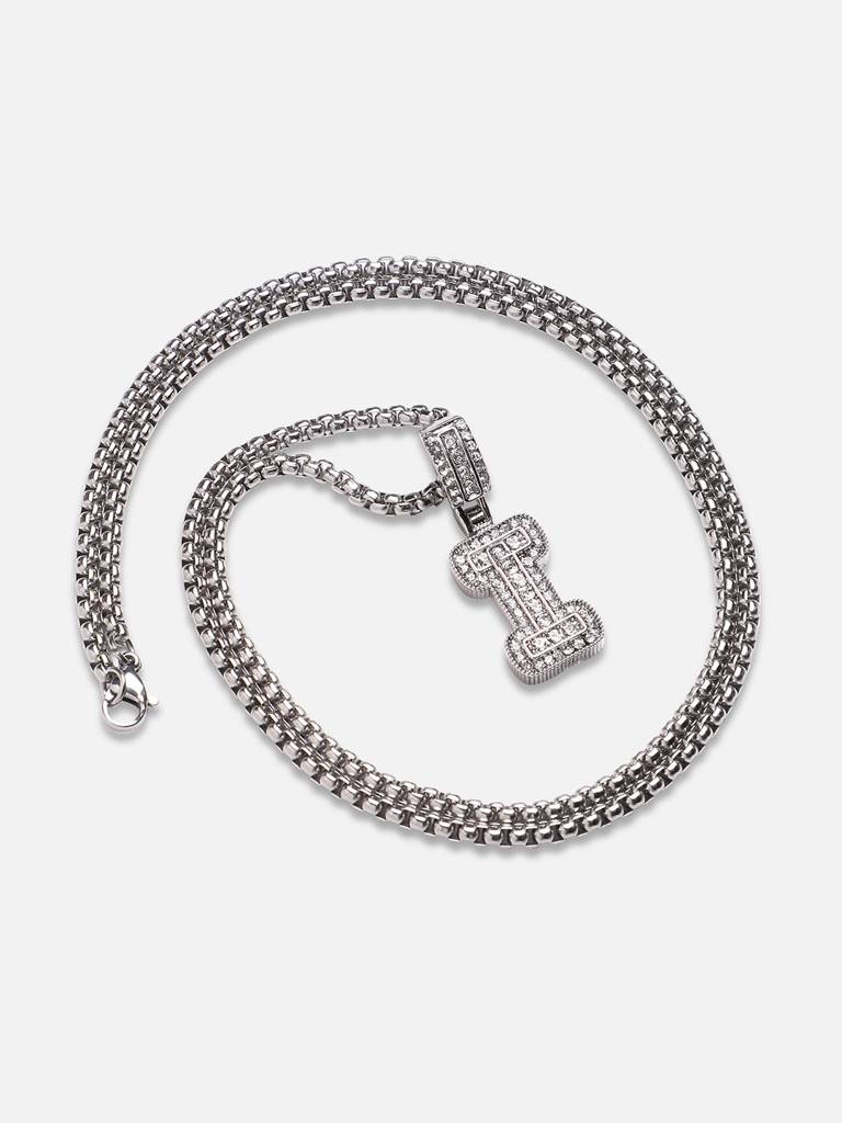 Men'S Embellished Alphabet Pendant Necklace - Silver : FANC1071-I