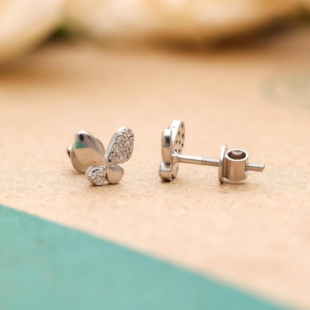 925 Silver Butterfly Stud Earrings Cz Wing Minimal : SE_001003
