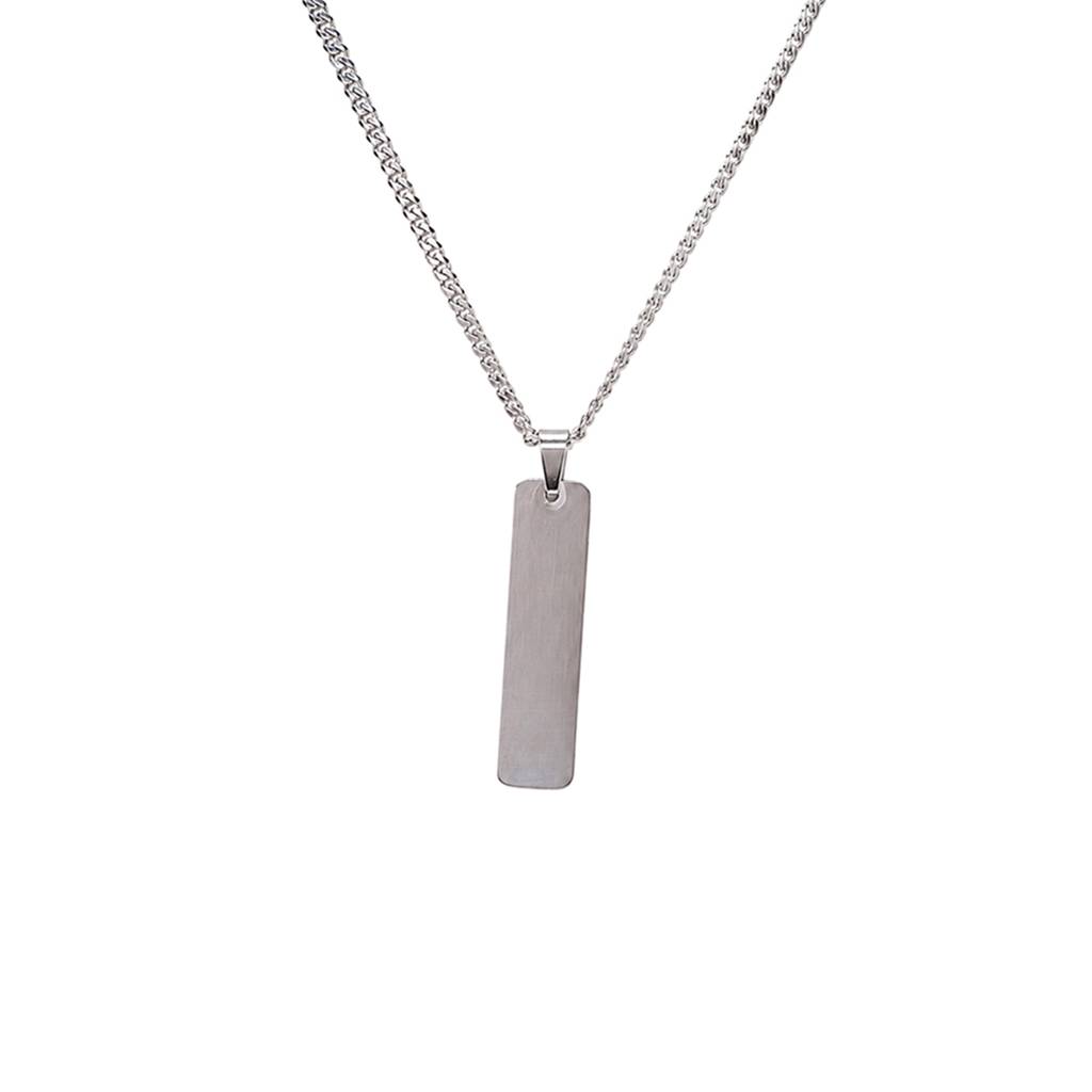 Fancy Sleek Rectangular Bar Pendant Chain Necklace For Men & Women Silver Plated Minimalist Unisex Fashion Stylish : PX9CH151S