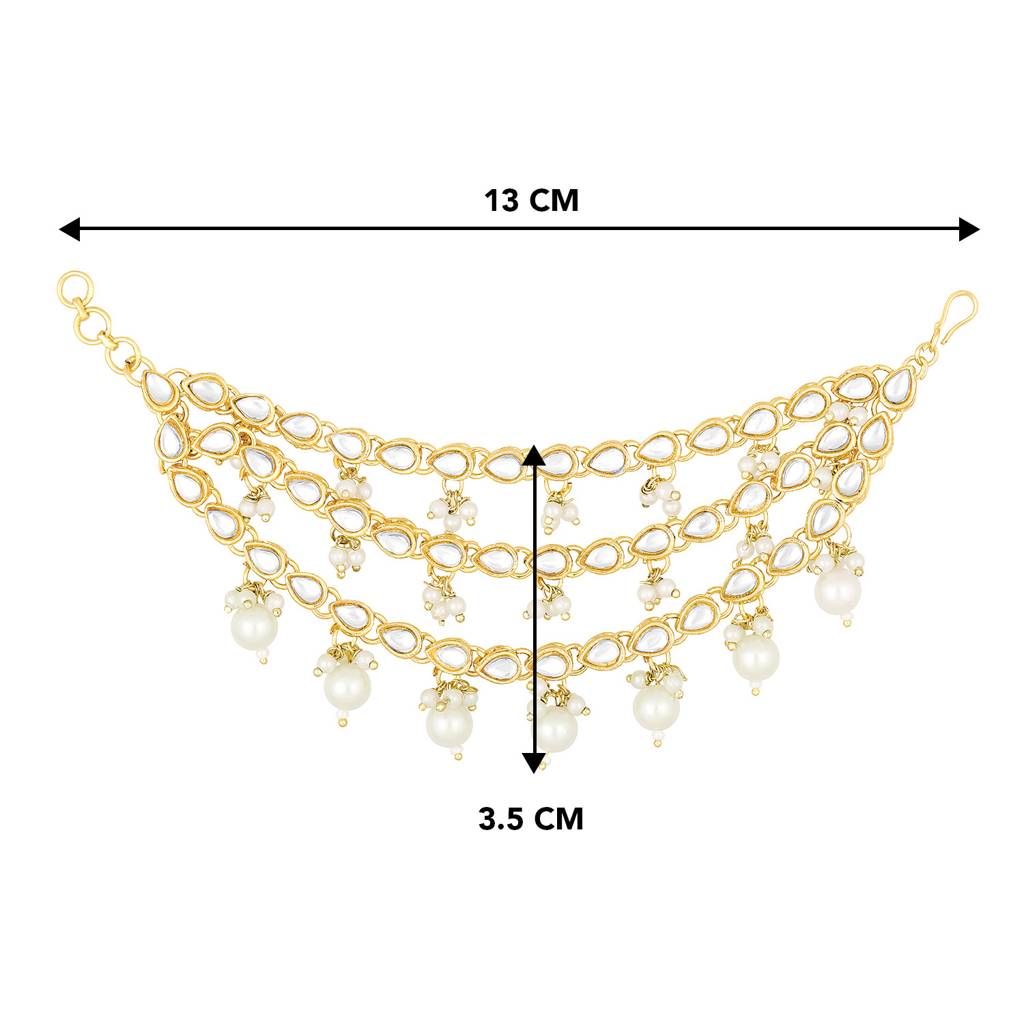 Peora Gold Plated White Kundan Studded Earrings Chain Ethnic Stylish Fashion Hair Accessories Jewellery Gift For  : PF09EC008W