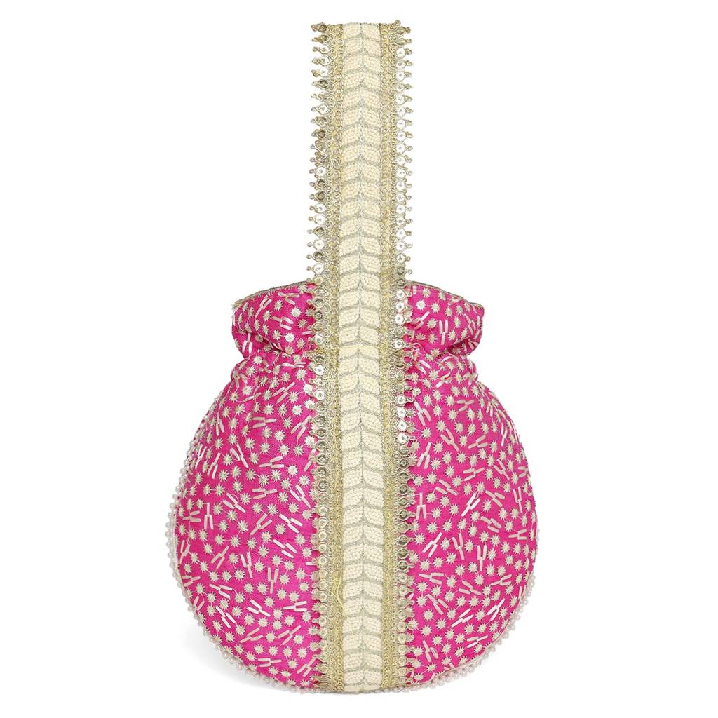 Rani Pink Potli Bag For Women Handmade Evening Wristlet Handbag Stylish Bridal Purse Fashion Bag For Girls (P93Rp) : P93RP