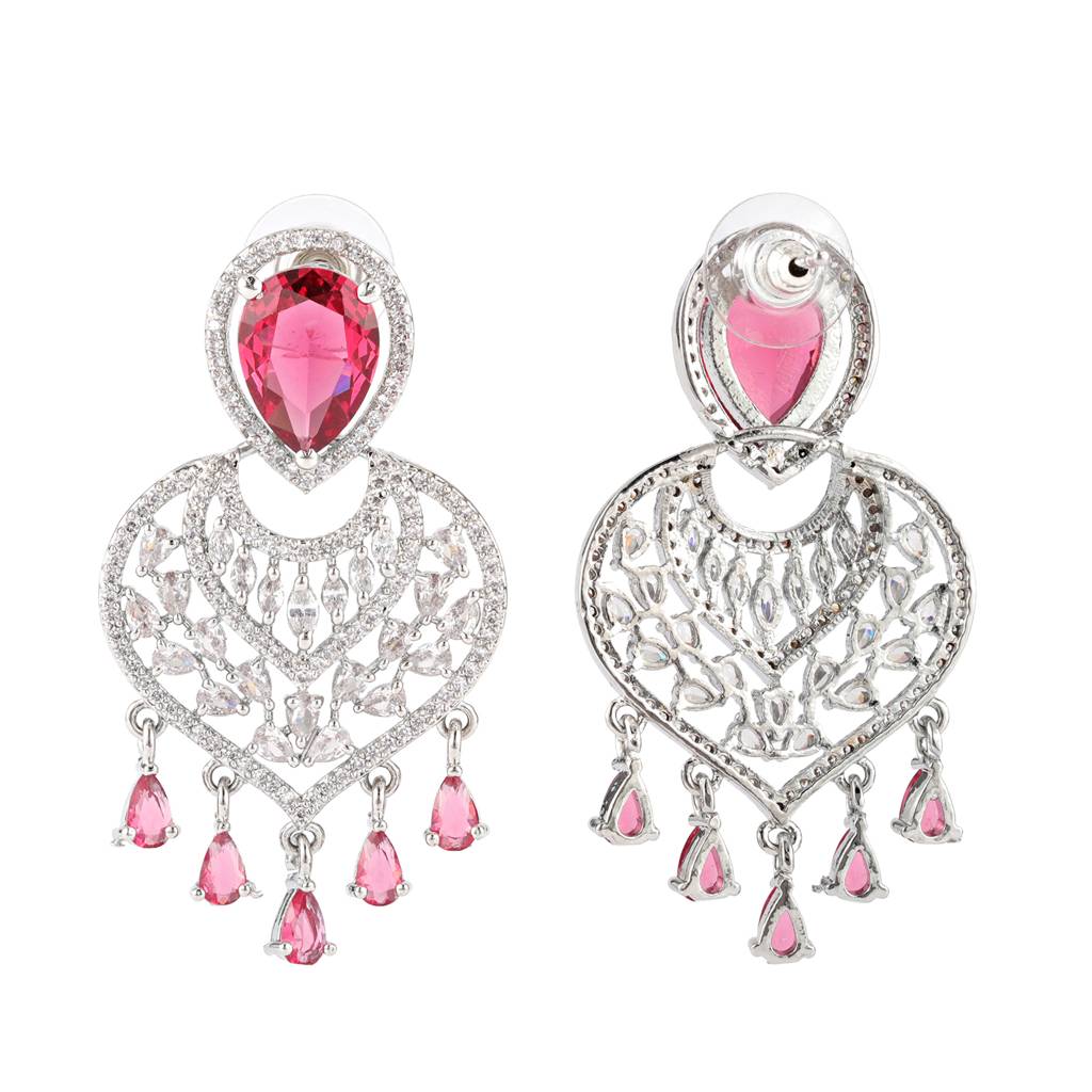 Sparkling Elegance Red Velvet American Diamond Earrings : 8905124564099