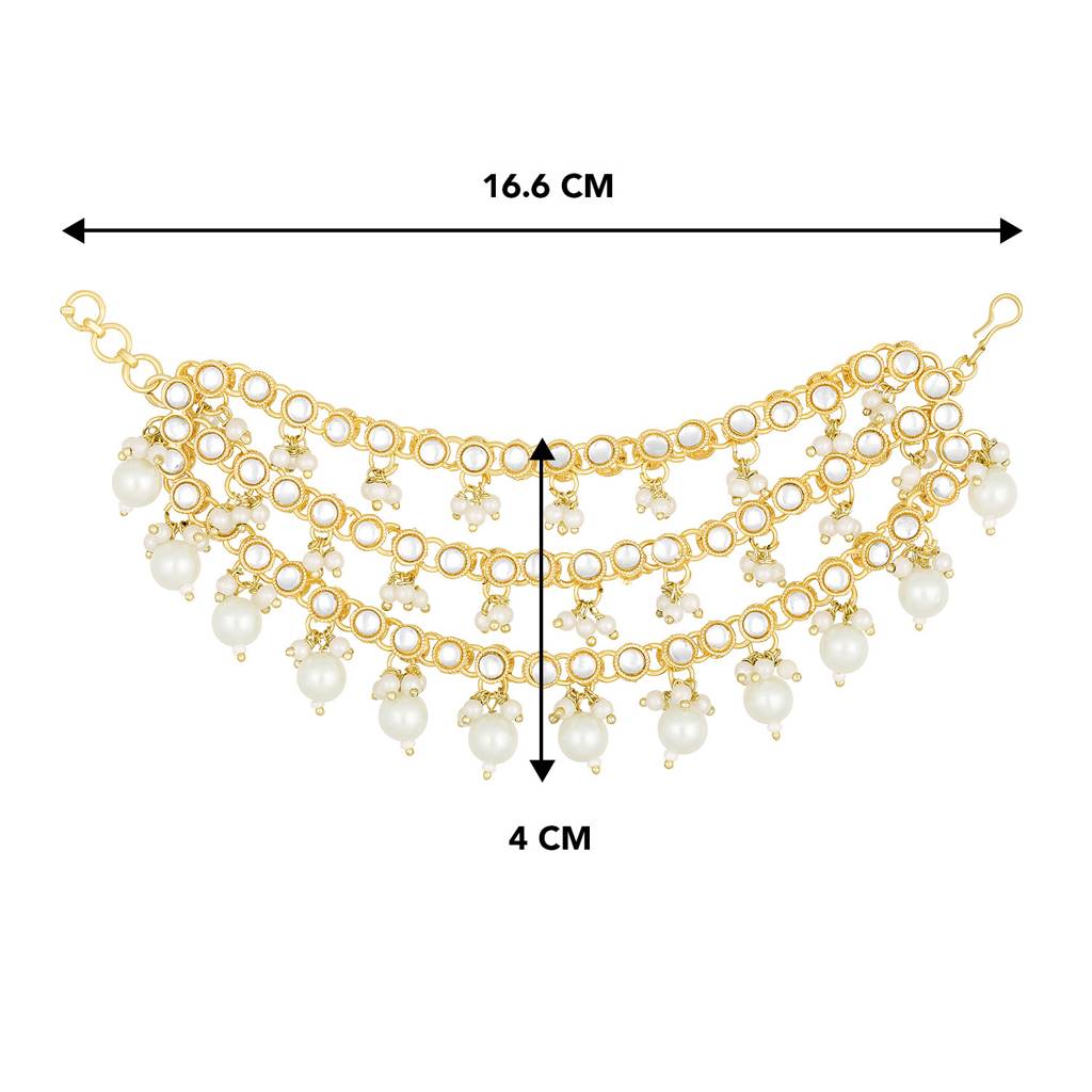 Peora Gold Plated White Kundan Studded Earrings Chain Ethnic Stylish Fashion Hair Accessories Jewellery Gift For  : PF09EC003W