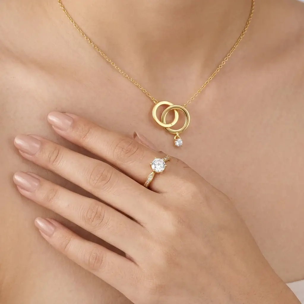 Best Mother'S Day Gift With Gold Necklace And Gold-Tone Ring Set For Mother : NRC-259-G-2