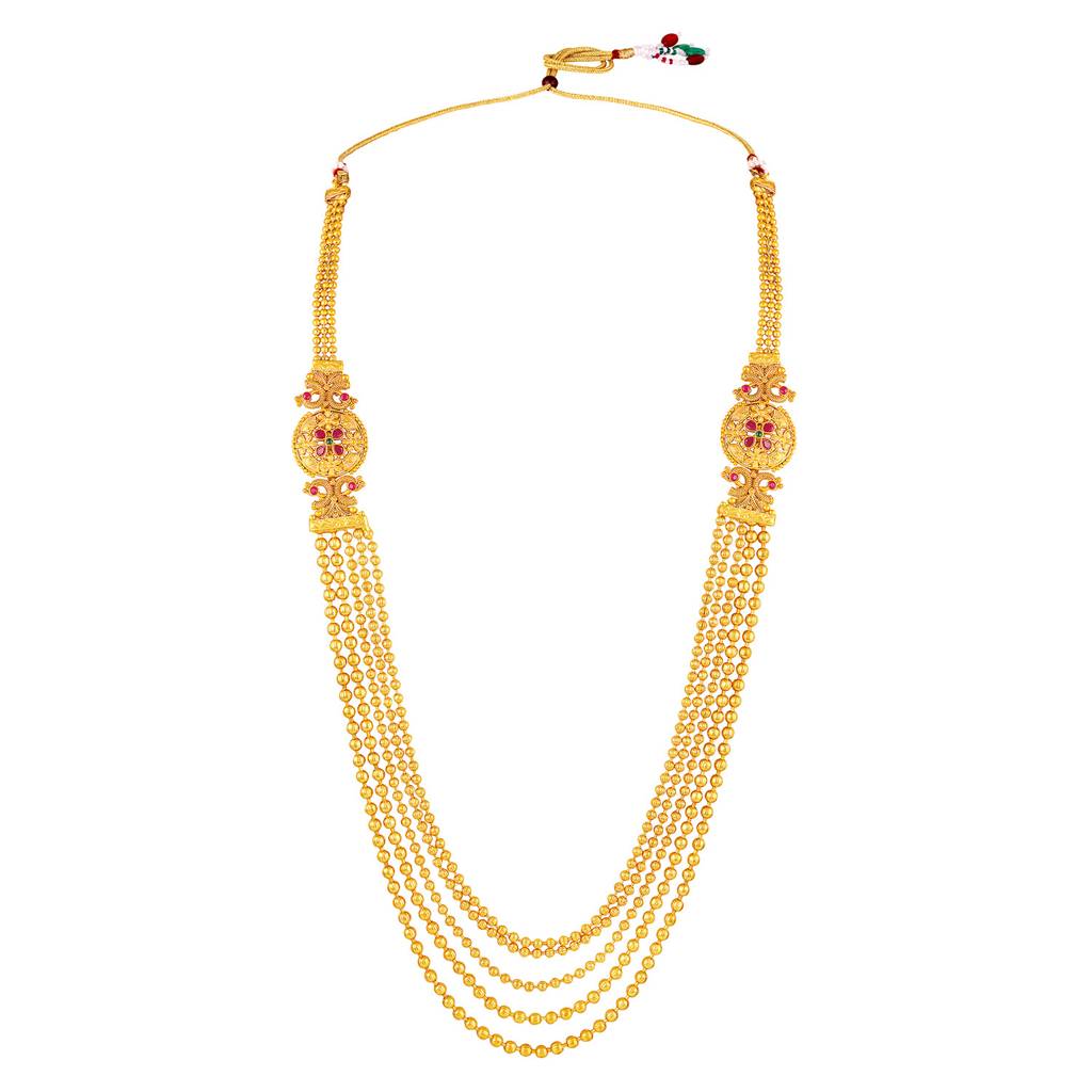 Peora Gold Plated Faux Ruby & Beads Studded Short & Long Necklace Earrings Bridal Set Ethnic Jewellery For Women  : PF04BR04RG