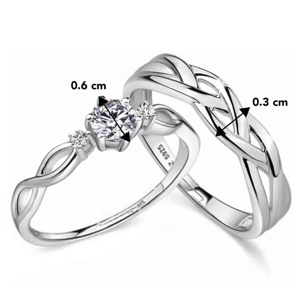 Combo Of Silver Plated Classic Solitaire Couple Rings For Engagement Band With Diamond Studded Finger Ring : PFCCR21-PX8R70S-7