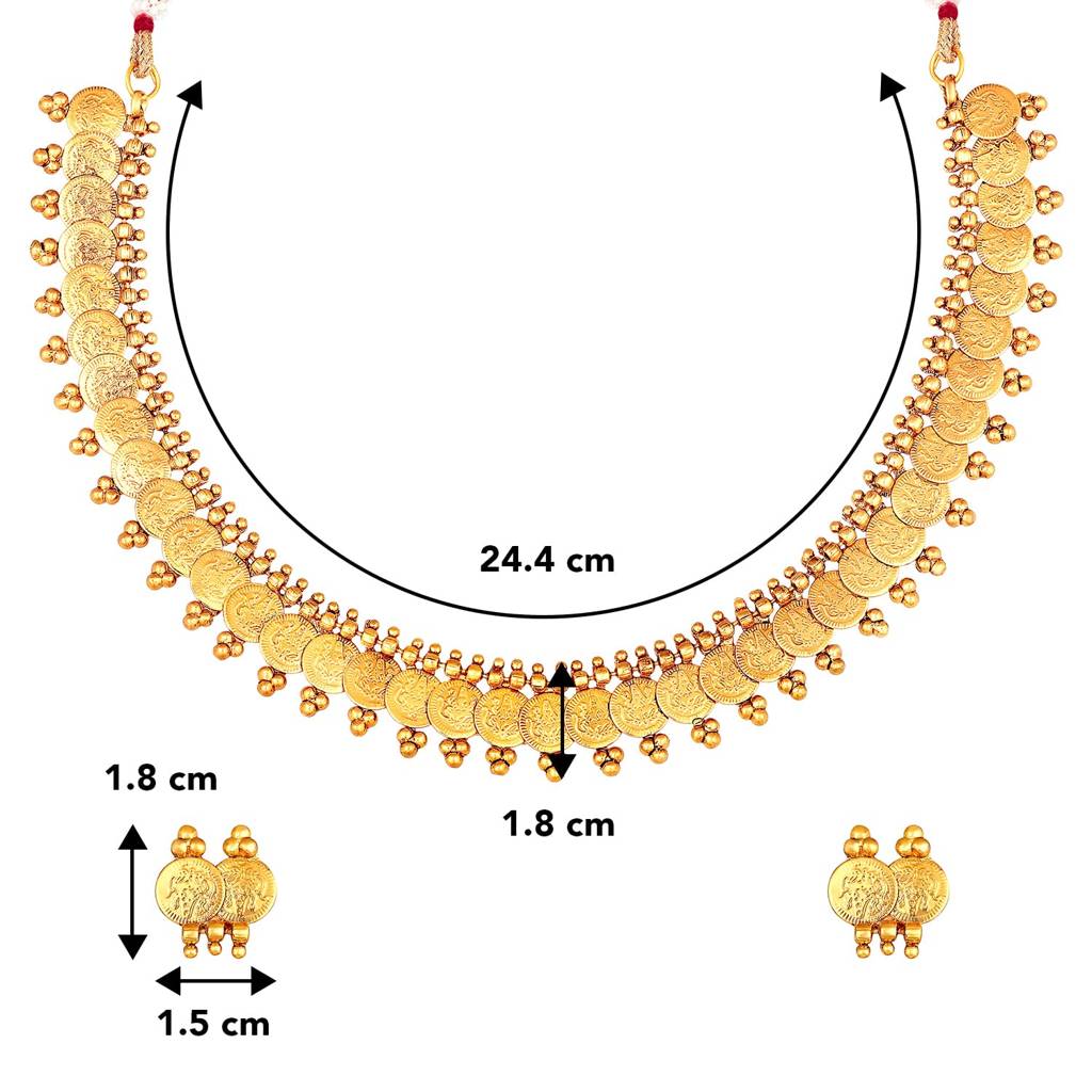 Gold Plated South Indian Traditional Bridal Short Maharani Coin Necklace Earrings Jewellery Sets For Women And Girls : PF04N03
