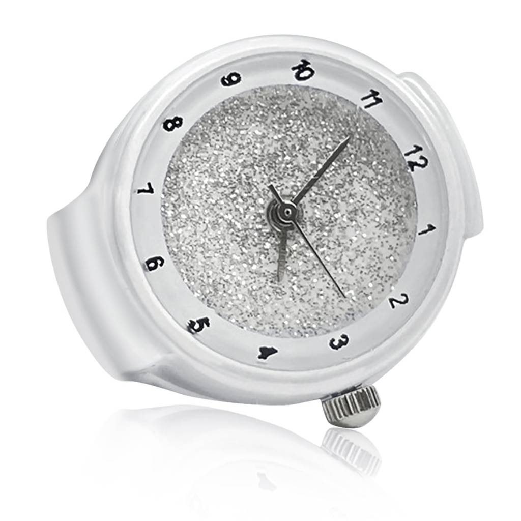 Stainless Steel White Analog Watch Style Strechable Finger Ring Fancy Jewellery Gift For Girls Women (Free Size) : PX9RW09W