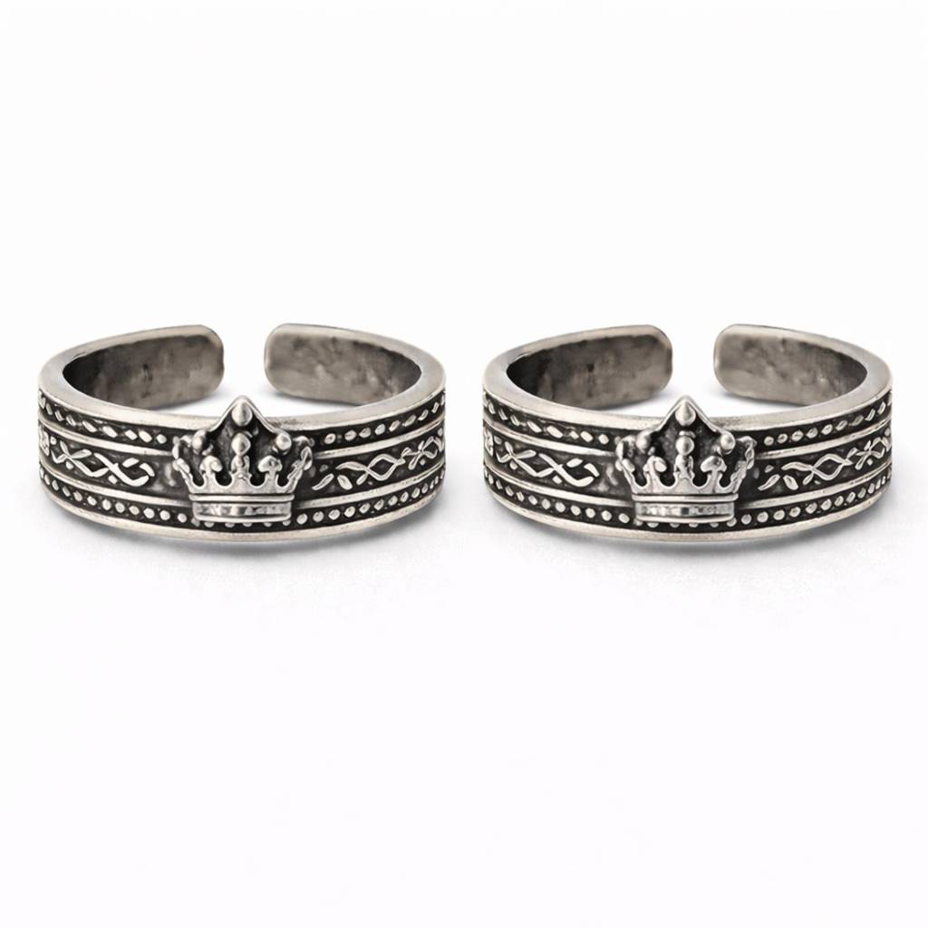 Crown Adjustable Toe Ring - Sterling Silver Oxidized : Toe-0020