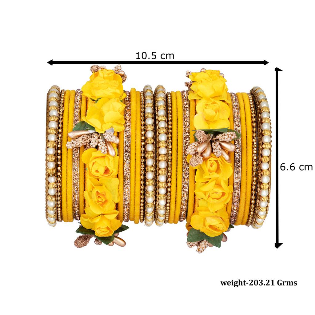 Golden Rose Flowers Decorative Bangle Set Bridal Chuda Indian Ethnic Jewellery For Women : PF51B22Y