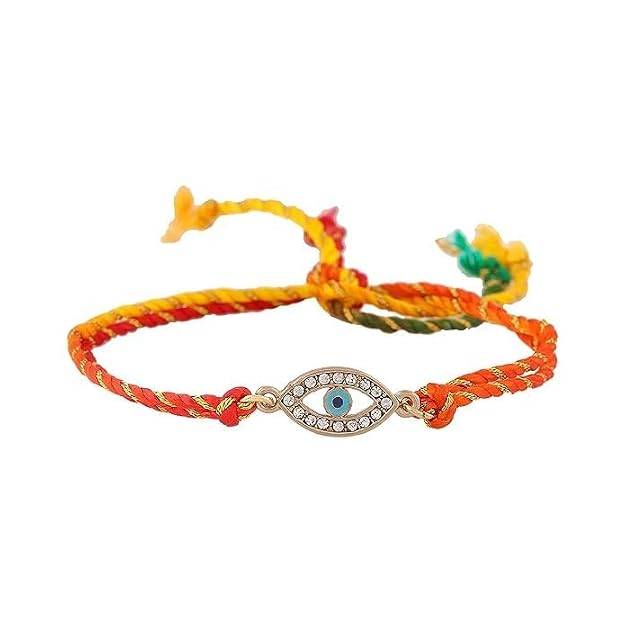 Gold Plated Auspicious Evil Eye Rakhi With Austrian Crystals And Multi Colored Silk Thread : 134-IG-RAKHI