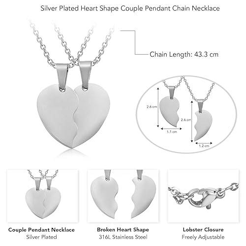 Gold Plated Heart Shape Couple Pendant Chain Necklace Contemporary Style Jewellery For Men & Women : PFCCP20S