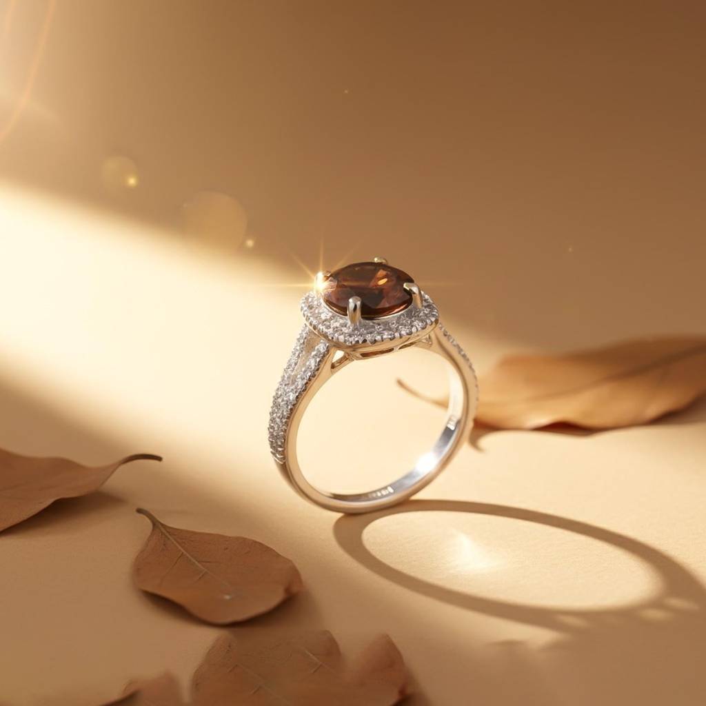 Silver Red Garnet Halo Ring : ZLR-1222-10