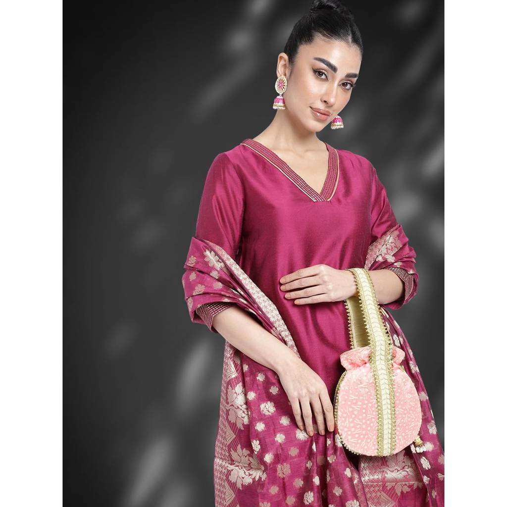 Potli Bags For Women Evening Bag Clutch Ethnic Bride Purse With Drawstring(P93Br) : P93PK
