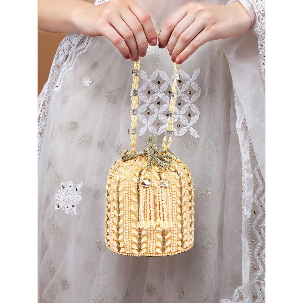 Potli Bags For Women Evening Bag Clutch Ethnic Bride Purse With Drawstring(P36Crm) : P36CRM