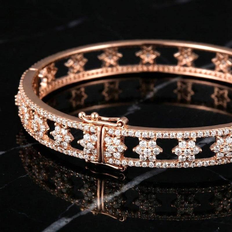 Cz Flower Bangle With Pearl Accents | Statement Bangle : AD-053-RGWEBANGLE