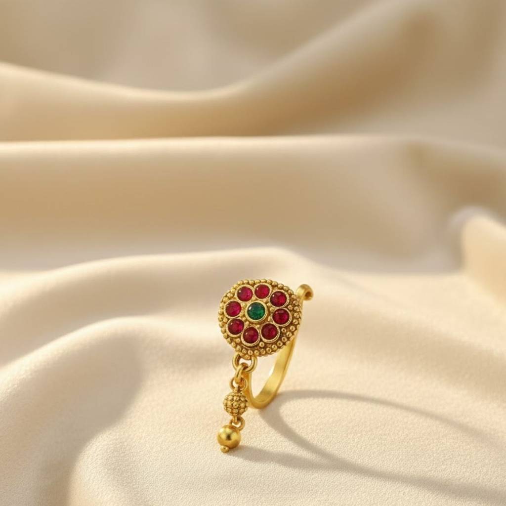 Floral Clip-On Nose Pin 925 Sterling Silver Yellow Plated : CNP-0008