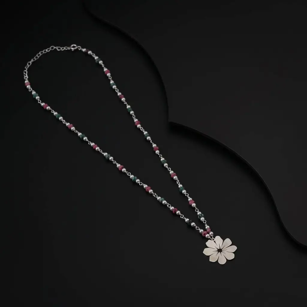Silver Cosmos Necklace With Pearls And Semi Precious Stones : 55251863