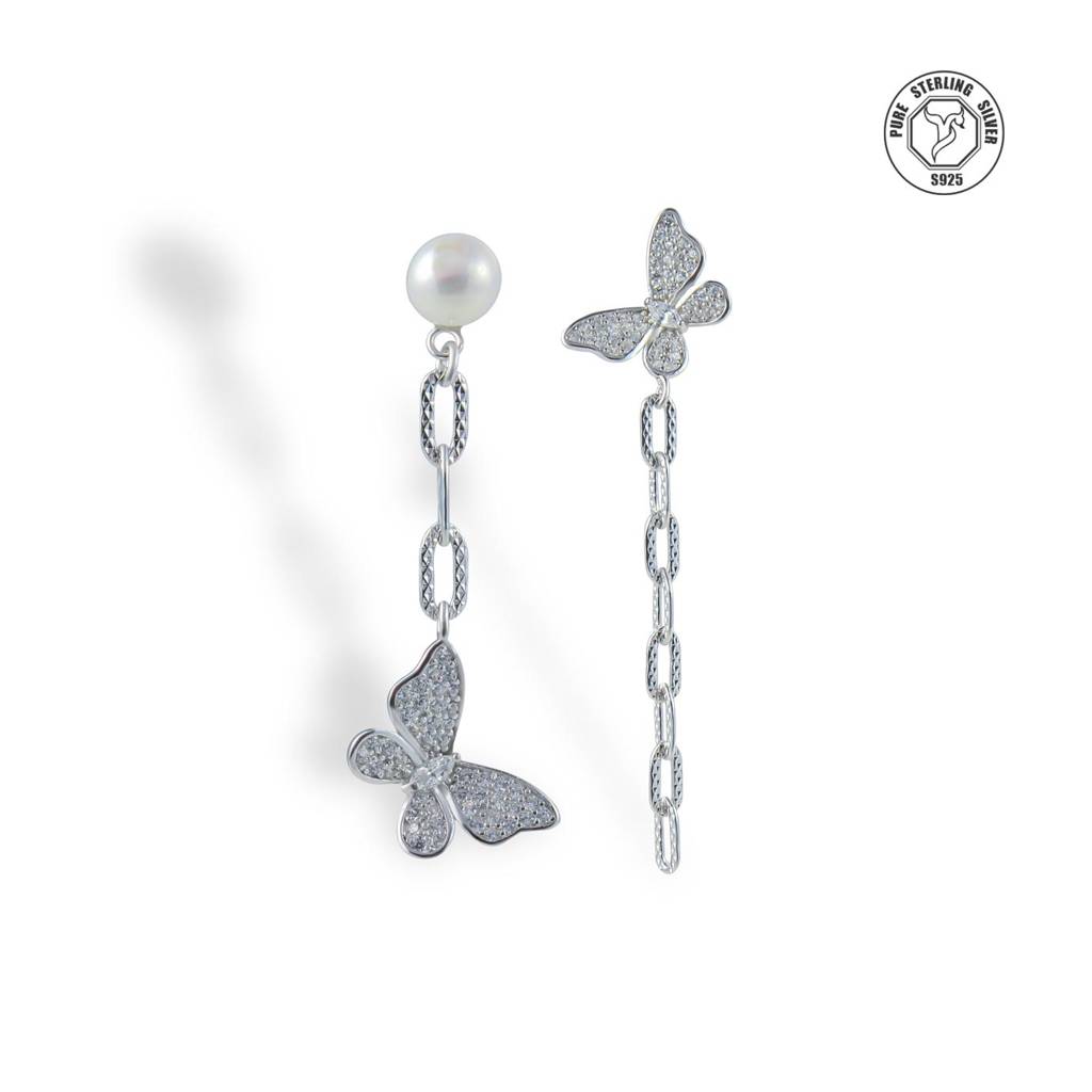 925 Sterling Silver Butterfly Earrings : TRERDJ0046Silver