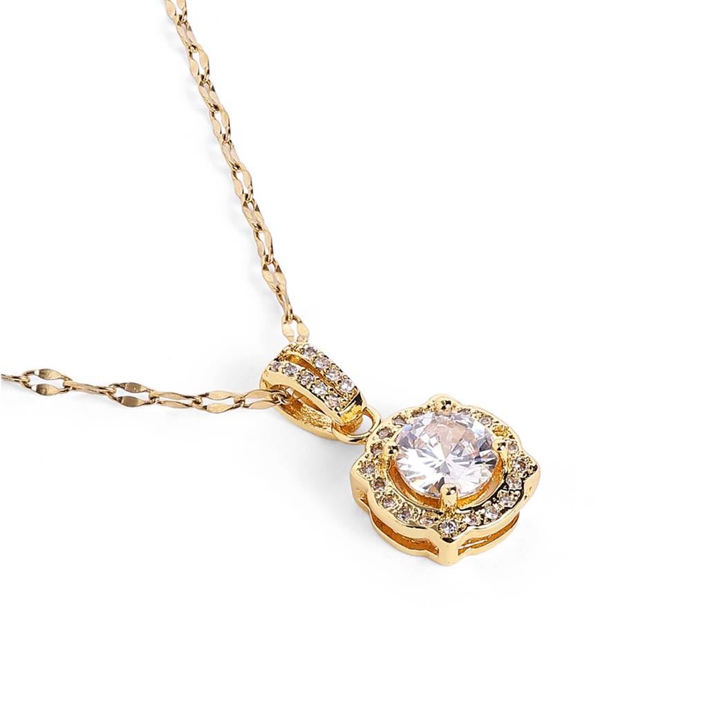 Gold Plated Crystal Halo Pendant Necklace | Classic Round Glam Design |Party Wear : CYL-005-IGWE-PENDANT