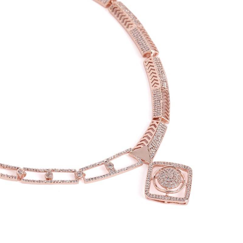 Glam Cz Necklace Set|Square Halo Shape|Celebration Wear : AD-895-RGWENKER