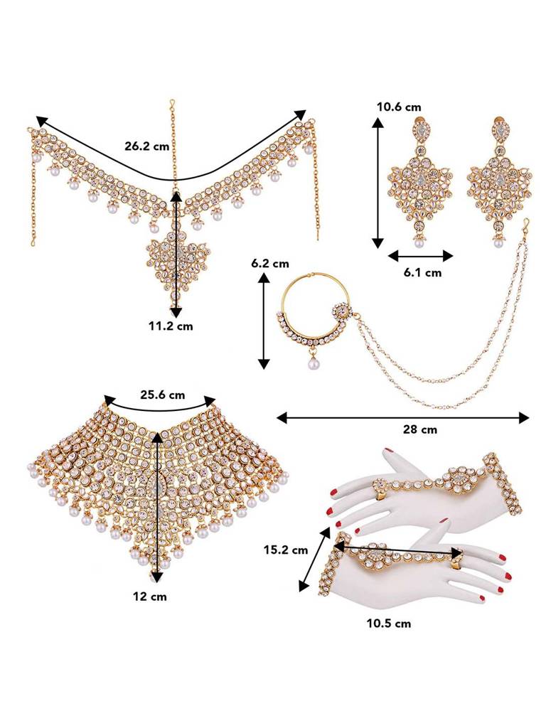 Peora American Diamond Studded Jodha Akbar Bridal Choker Necklace Traditional Jewellery Set Gift For Women Girls : PF37BRBLP021W