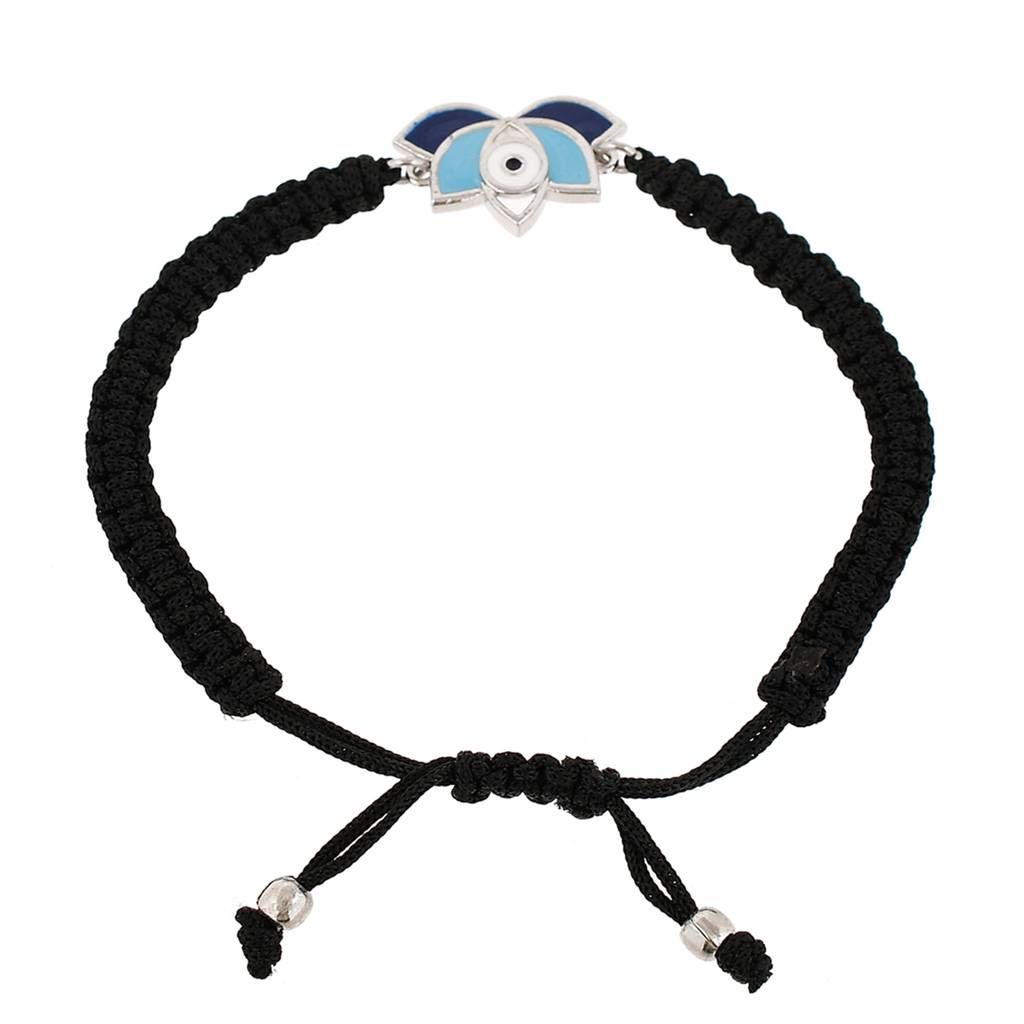 Evil Eye Lotus Motif Silver Oxidized Bracelet : 8905124479218