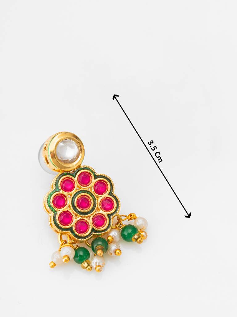Green Bead Multi-Layer Choker With Pink Kundan Floral Centerpiece : NK4673