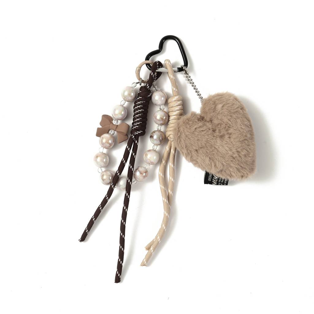 Heart, Beads & Lace Trio Bag Charm : C-BG-0010-BR