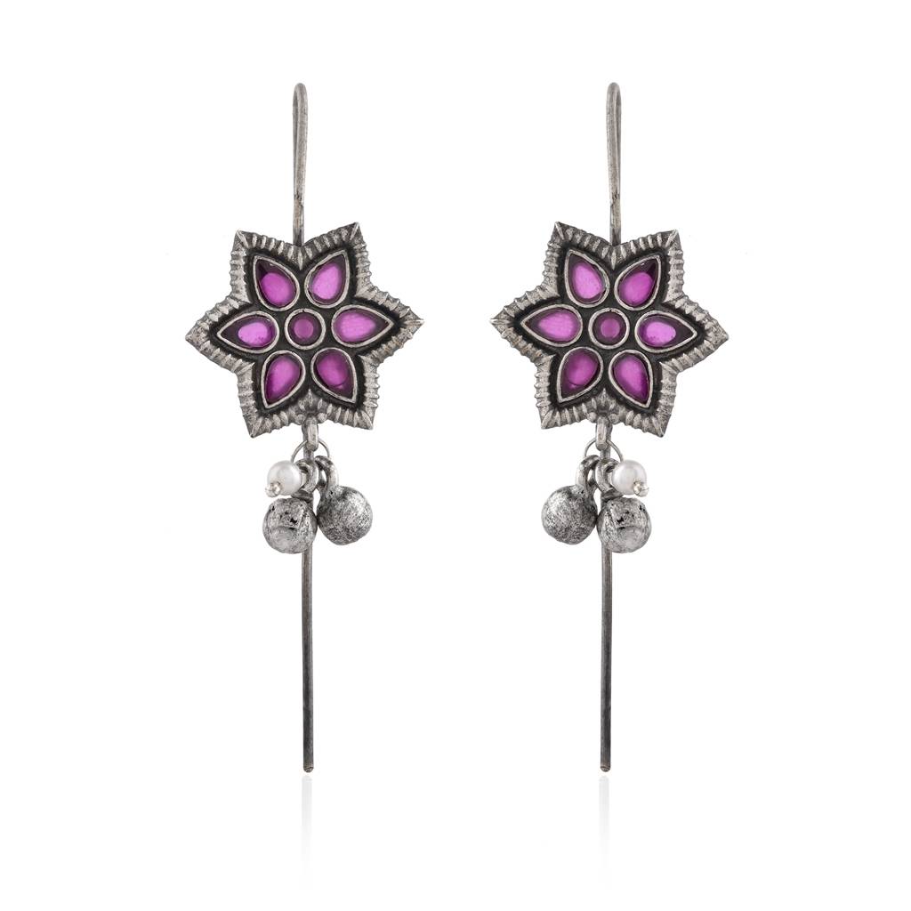 Pink Floral Oxidised Ear Cuffs - Antique Elegance : 8905124582468