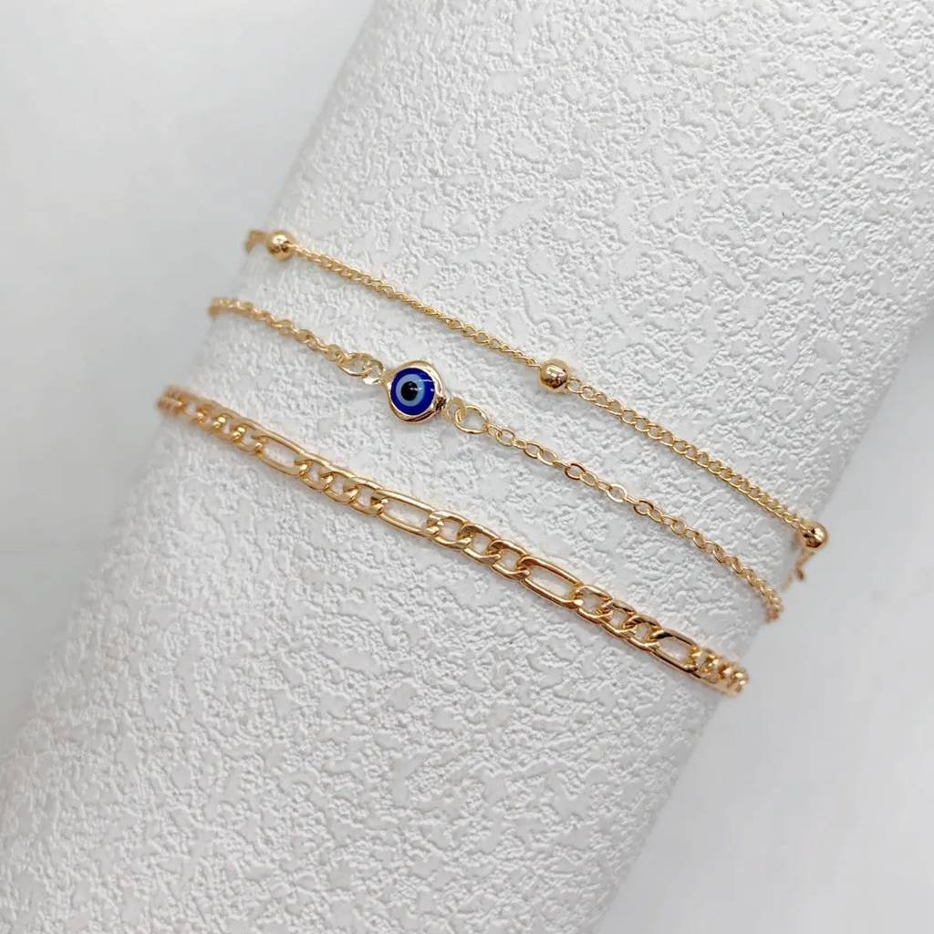 Lucky Eye Bracelet And Minimalist Necklace Combo : NBC-079-G-BU-1
